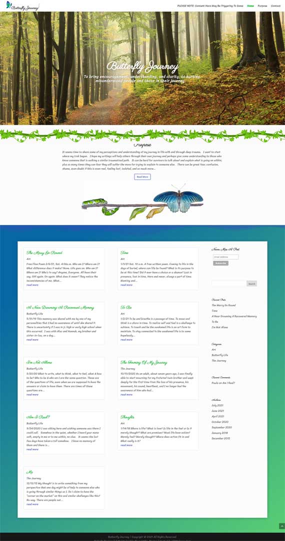 WebsiteDesign for Butterfly Journey Blog
